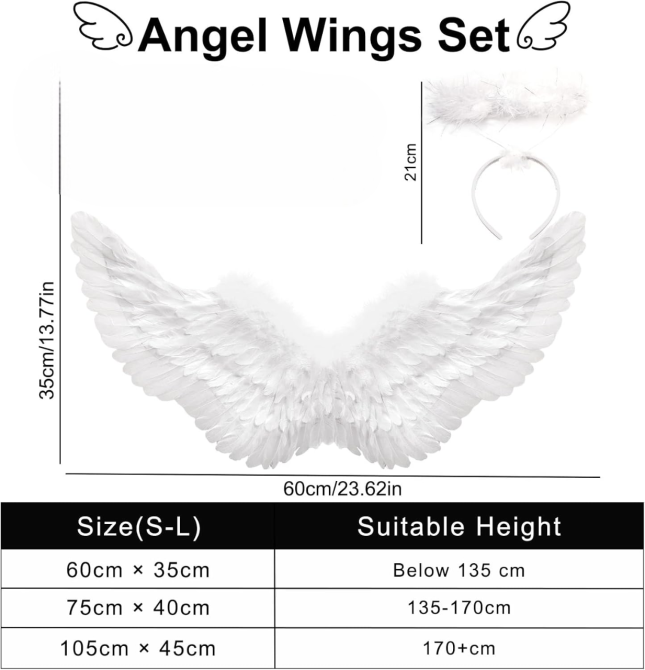 Крылья ангела и нимб белые для детей, набор для образа ангелочка из перьев для спектакля, праздника фотосессии Киев - изображение 4