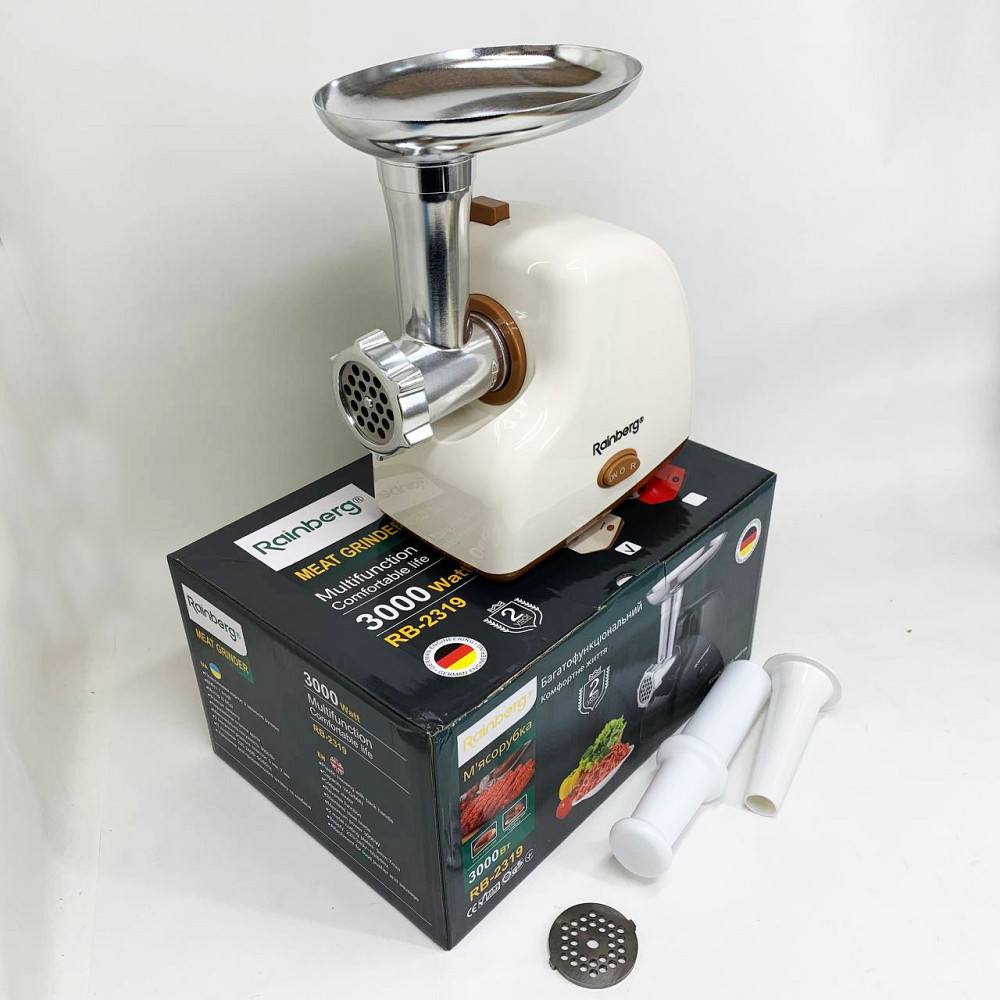 Мясорубка электрическая Rainberg RB-2319 с системой реверса насадка куббе 3000Вт Beige CH-11 Львов - изображение 18