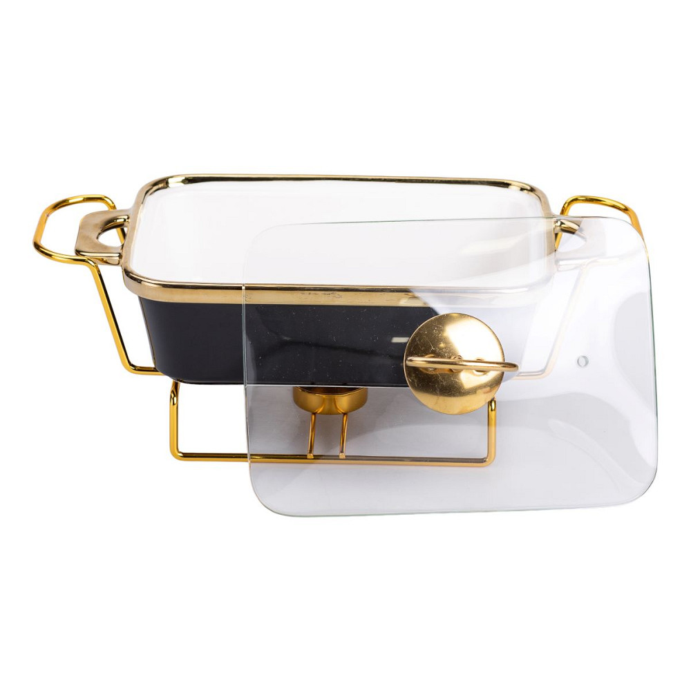 Марміт порцелянаовий із скляною кришкою 31х16х15.5 см на металевій підставці 1 л Чорний HTJ-1001 Коломыя - изображение 3