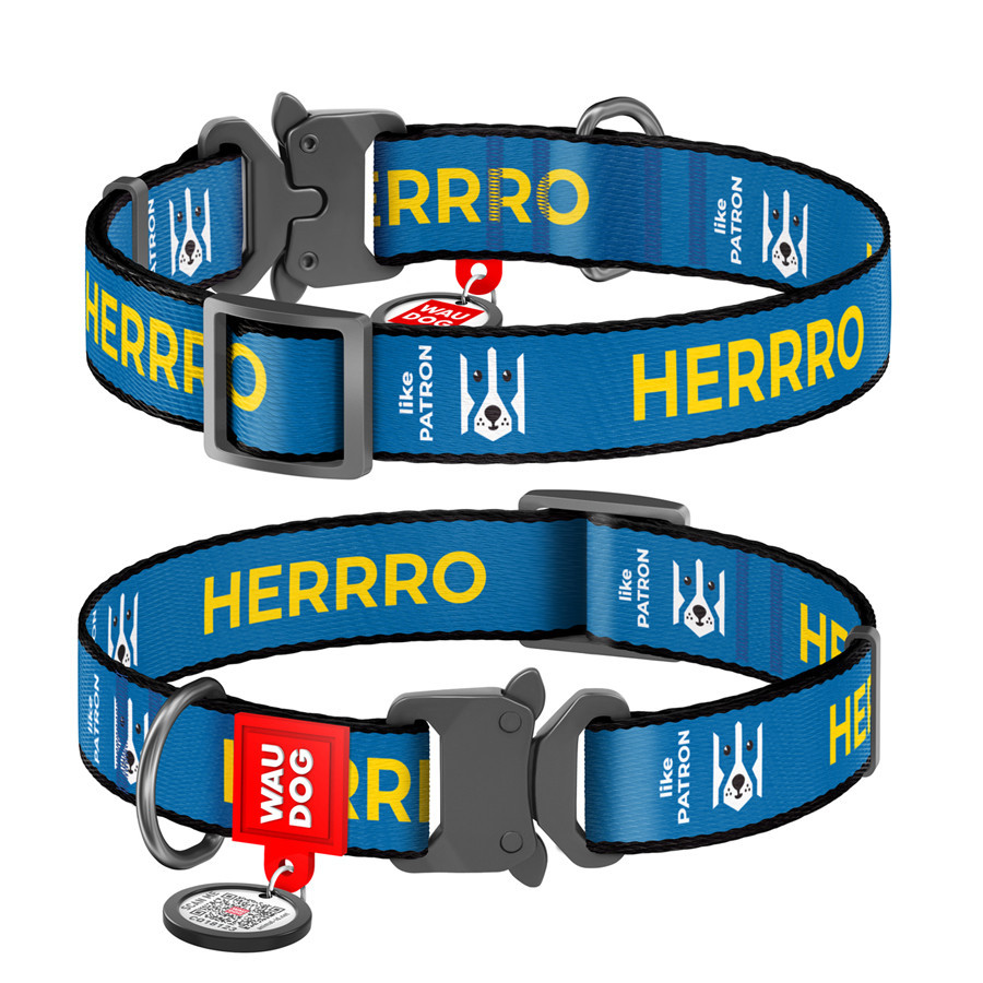 Нашийник для собак нейлоновий WAUDOG Nylon з QR-паспортом, малюнок "Парон", металева пряжка-фастекс, XL, Вінниця - фото 1