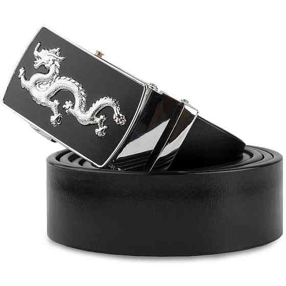 Ремінь чоловічий сріблястий дракон Vintage 20256 Чорний Київ