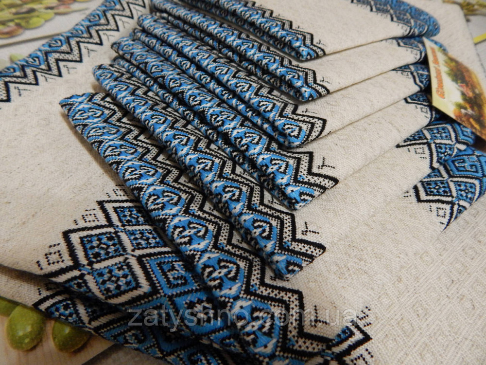 Скатерть с салфетками, голубой комплект Киев - изображение 1