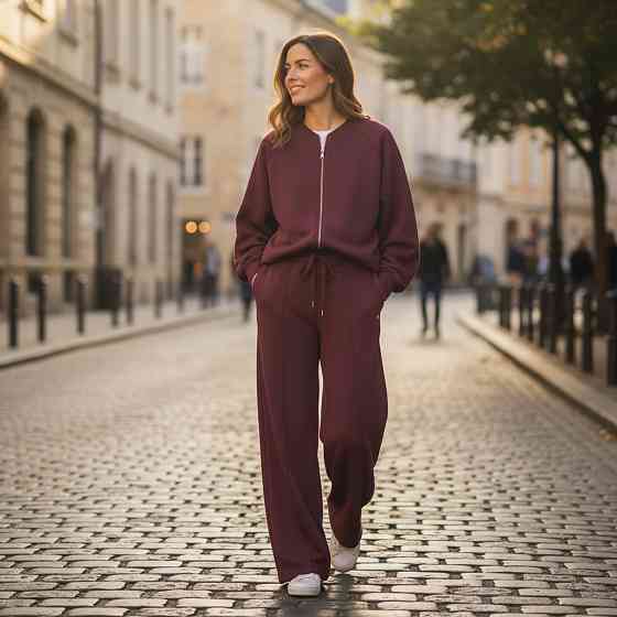 Жіночий костюм-двійка з широкими штанами Бордовий 42/44 Харків