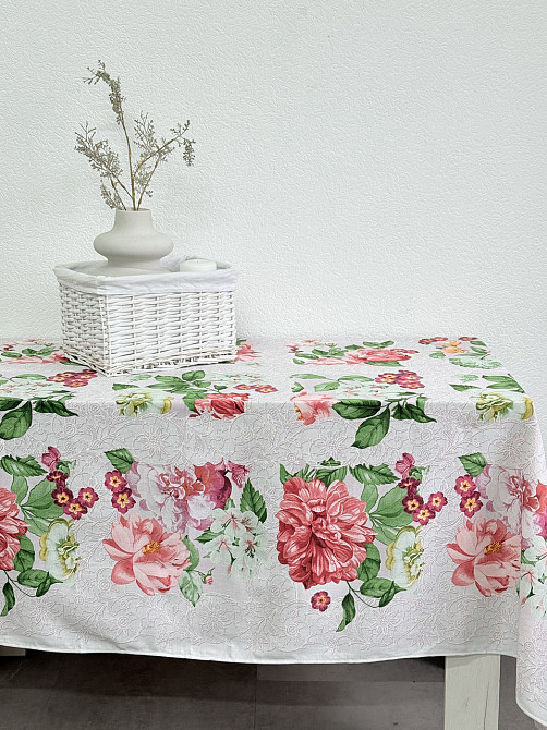 Ecotton Скатертина Ecotton 150х220 см бавовняна з рогожки рожева 29033/2 Літній букет Коломия - фото 3