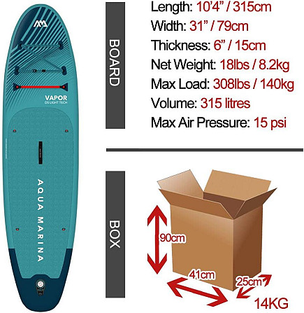 Надувная доска для серфинга Aqua Marina Vapor SUP с веслом поводком рюкзаком и насосом 315 х 79 х 15 Днепр - изображение 3