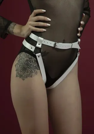Гартери Feral Feelings - Belt Briefs, трусики, натуральна шкіра, колір білий Львів