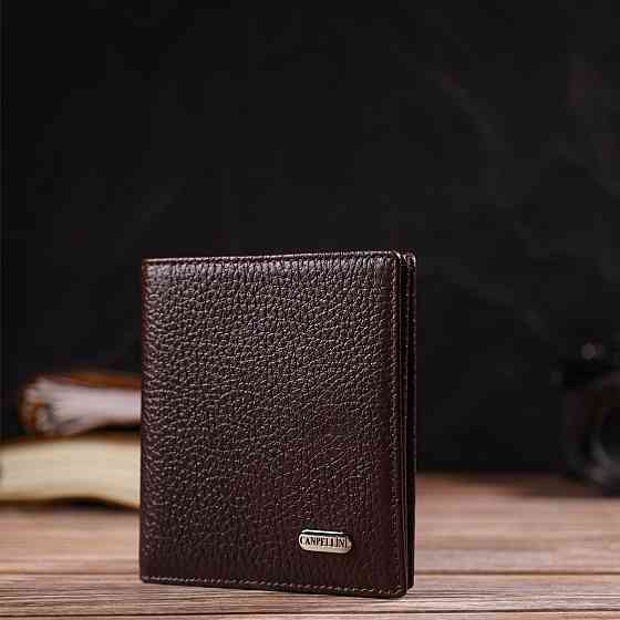 Компактне портмоне для чоловіків з натуральної зернистої шкіри CANPELLINI 21740 Коричневе Київ