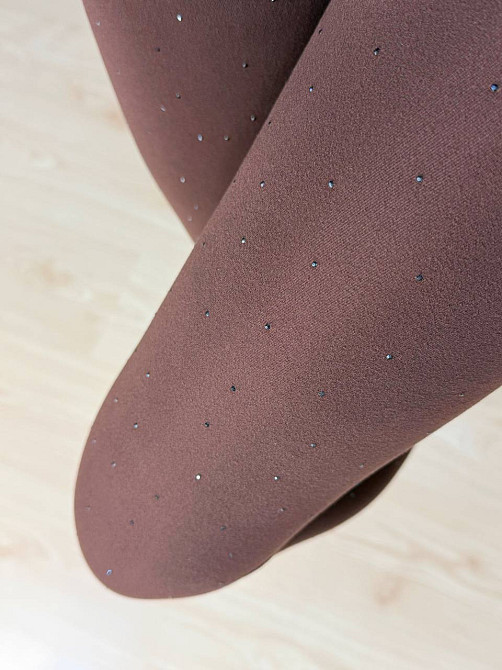 Лосины женские Cio 128 с россыпью камней бифлекс широкий пояс коричневые, коричневый, M Киев - изображение 2