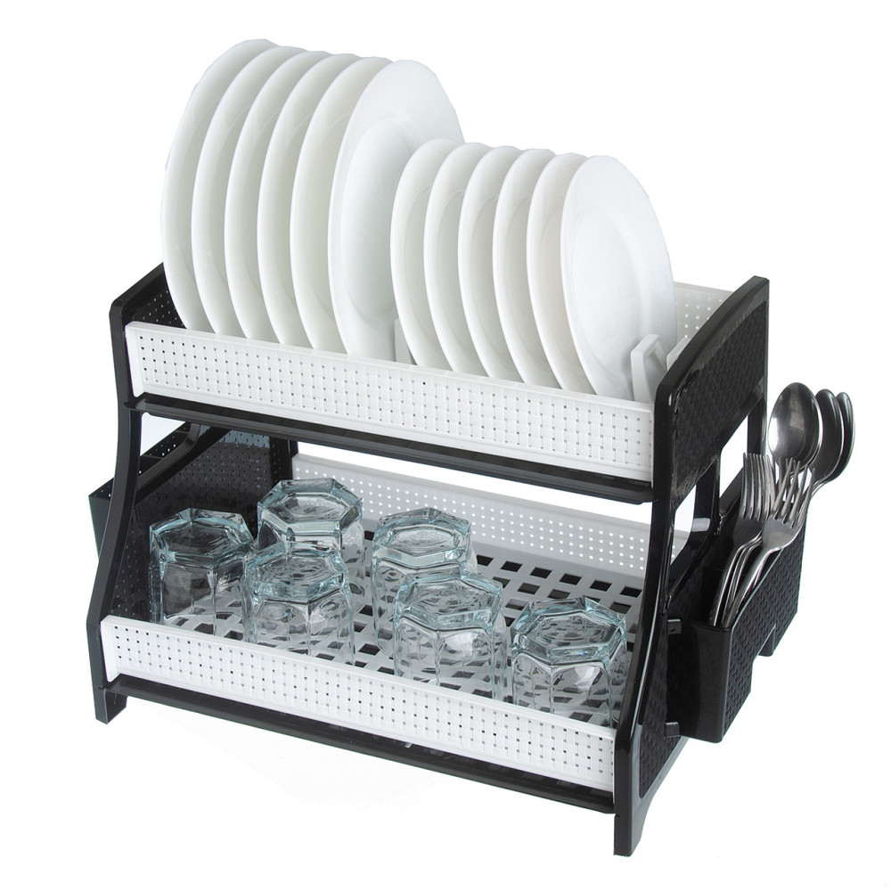 Сушка для посуды 2 ярусная, с 2-мя поддонами, R-Plastic черно-белая Одесса - изображение 1