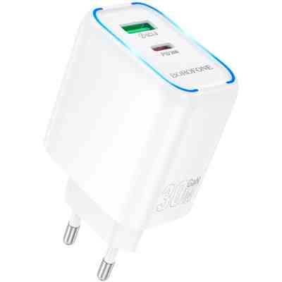 Зарядное устройство BOROFONE BA89A Destello 1xUSB-C PD30W + 1xUSB QC3.0 White (6941991119361) Винница