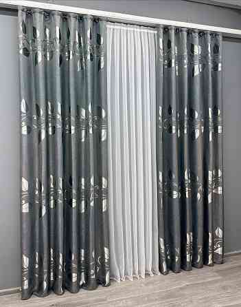 Комплект готових штор VR-Textil Льон Рогожка № 1692ш Сірий 150х270 см 2 шт (33-0586) Київ