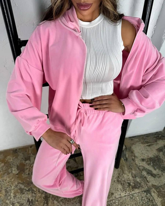 Жіночий повсякденний стильний костюм велюр плюш Рожевий, 42/44 Одеса - фото 3