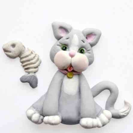 Молд силиконовый Кот с рыбой 64 на 60 мм серый Киев