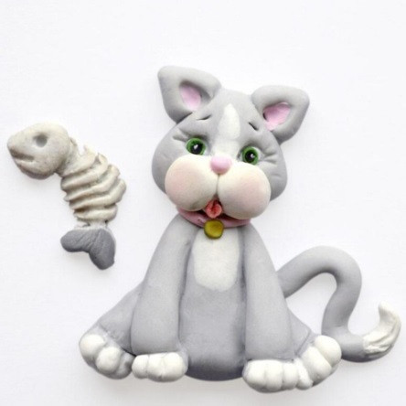 Молд силиконовый Кот с рыбой 64 на 60 мм серый Киев - изображение 3