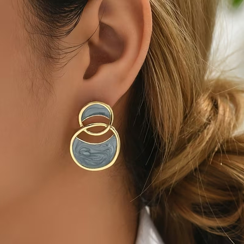 Сережки пара сережки-пусети золотисті з блакитною емаллю жіноча біжутерія Для дівчат комплект цинковий сплав Кам'янець-Подільський - фото 2