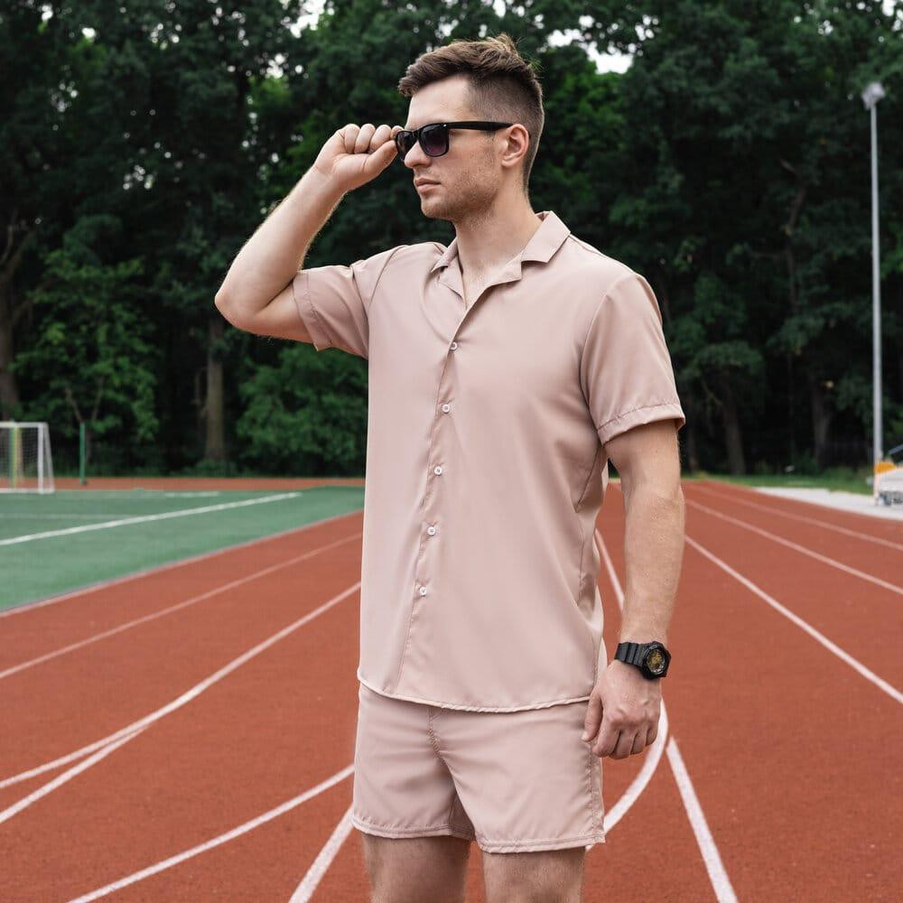 Мужская рубашка c коротким рукавом бежевая Pobedov Dejavu Киев - изображение 5