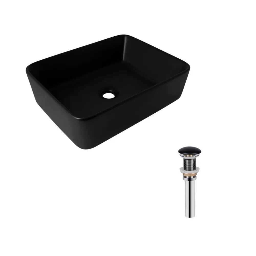 Комплект Qtap Tern: Раковина накладна прямокутна 480х370х135 мм Matt Black + Донний клапан PU03 Київ - фото 7