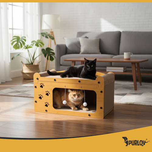 Когтеточка для кошки с двухэтажным домиком из картона и ДВП Purlov (27016) Нововолынск - изображение 8