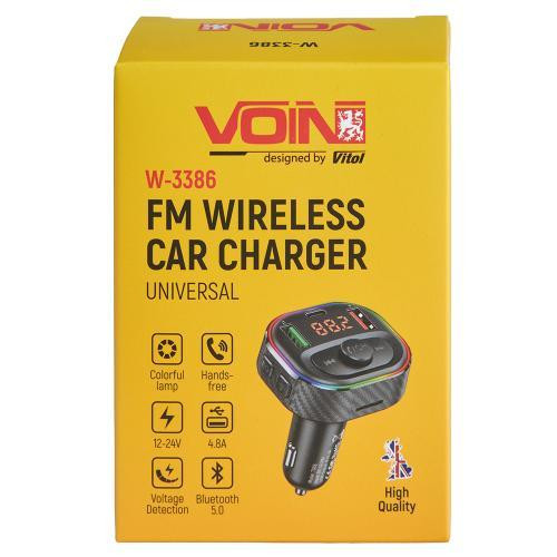 FM модулятор VOIN W-3386 з Bluetooth 5.0, 2 USB 4.8A, Type C, Hands free, вольтметр, 12-24В Харків - фото 4