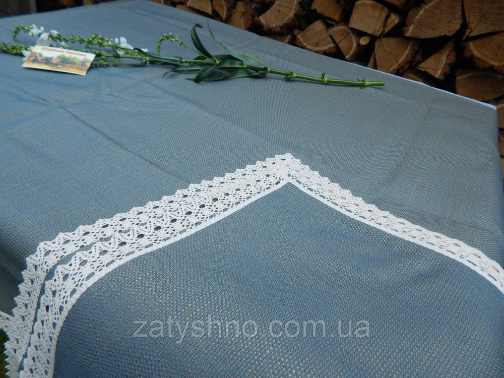 Скатерть на подарок с  кружевом, цвет зелено-синий Киев - изображение 1