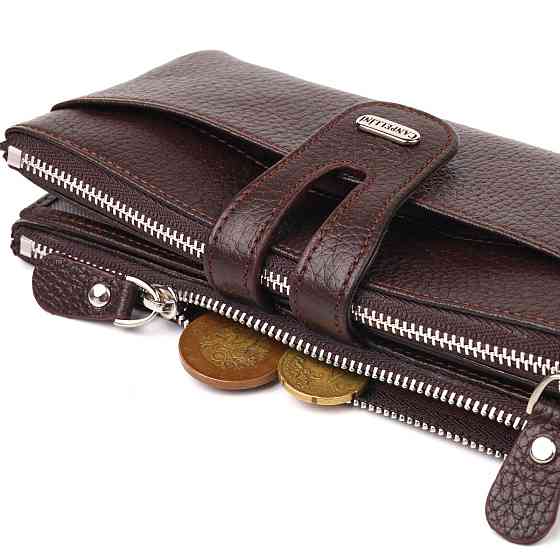 Практичный кошелек из натуральной зернистой кожи CANPELLINI 21632 Коричневый Киев