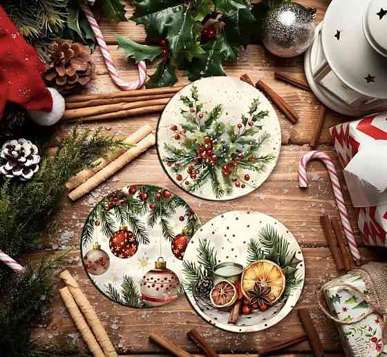 Комплект різдвяних підставок під чашки 8 шт Смела