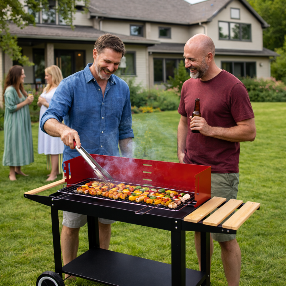 Вугільний садовий мангал (гриль) на колесах з кришкою, решіткою, полицями та аксесуарами (Польща) Київ - фото 16