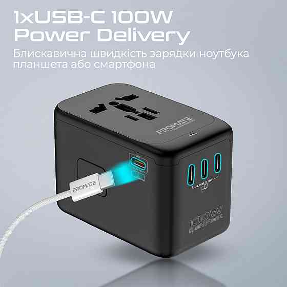 Зарядний пристрій Promate TripMate-GaN100 100 W Black ( Чорний ) Харьков