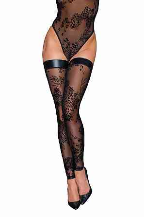 Чулки без мыска Noir Handmade F243 Tulle stockings with patterned flock embroidery, L Sex Aura Киев