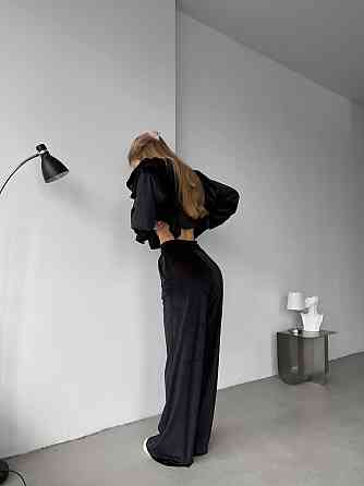 Женский нежный костюм двойка: кофта и штаны из велюра Черный, 42/44 Одесса