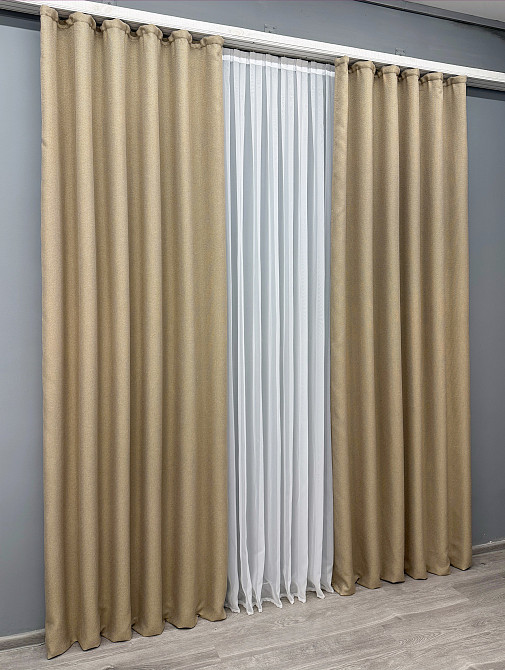 Комплект готовых штор VR-Textil Лен-блэкаут Лен Мешковина № 292ш Бежевый 150х270см 2 шт (30-042) Киев - изображение 4