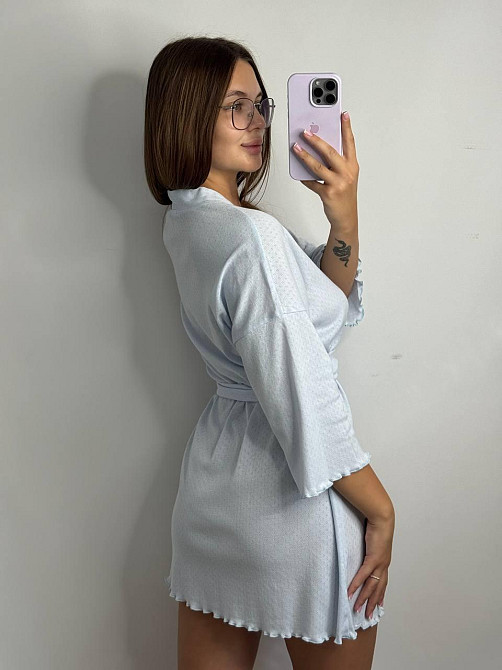 Домашний халат из трикотажа бамбук Голубой XL/2XL Харьков - изображение 2