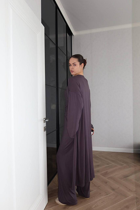 Жіночий базовий костюм-трійка: кардиган топ і штани турецька віскоза Графітовий Одеса - фото 8