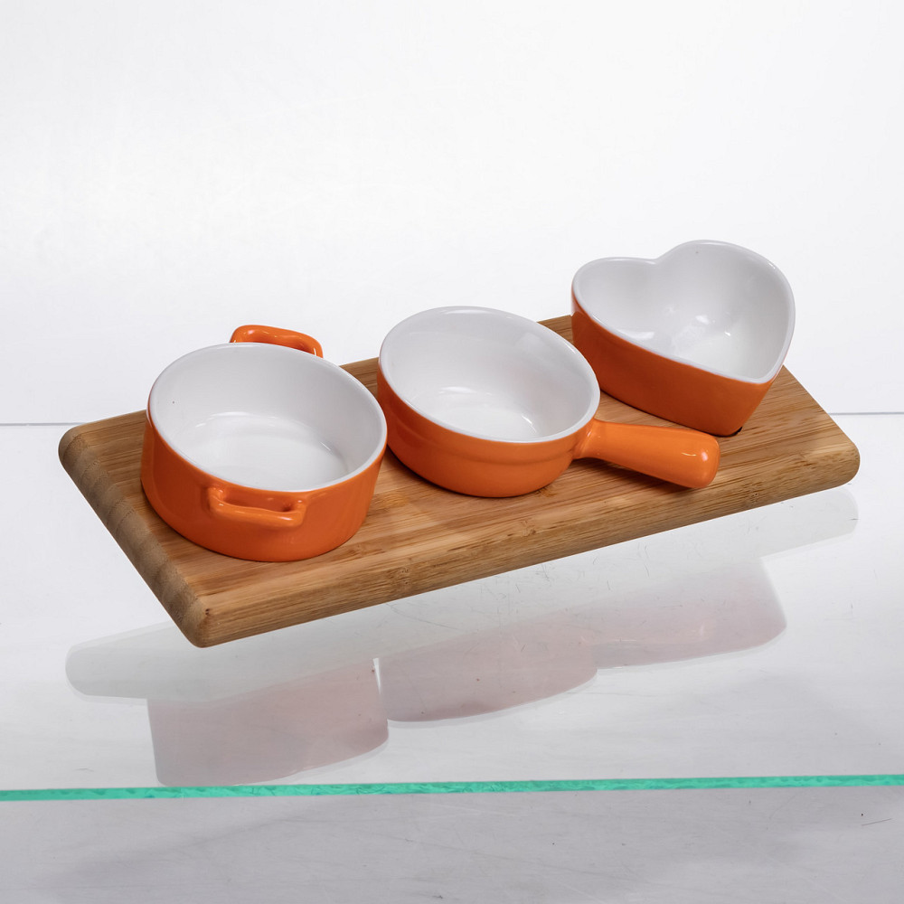 Набір порцелянових менажниць3 (шт) по 50 (мл) на бамбуковій підставці Помаранчевий HZ001-O Київ - фото 2