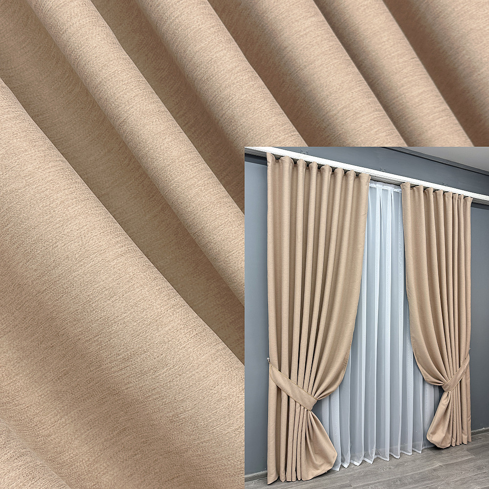 Комплект готовых штор VR-Textil Блэкаут двусторонний Eclipsе № 1817ш Песочный 200х270 см 2 шт (32-137) Киев - изображение 1