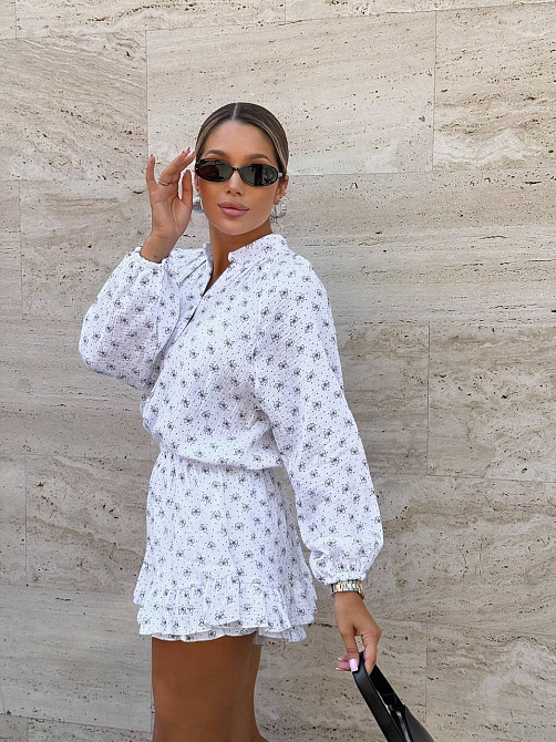 Женское легкое платье-комбинезон с принтом натуральный муслин 42/44, Белый 3 Одесса - изображение 4