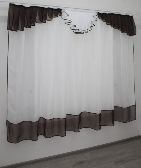 Кухонный (200х170см) комплект тюль с ламбрекеном цвет венге с белым 00к 59-194 Киев - изображение 1