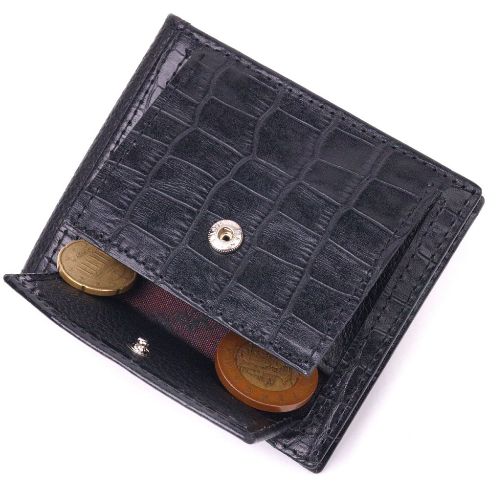 Чоловічий затискач з монетницею з натуральної шкіри з тисненням під крокодила KARYA 21406 Чорний Київ - фото 6
