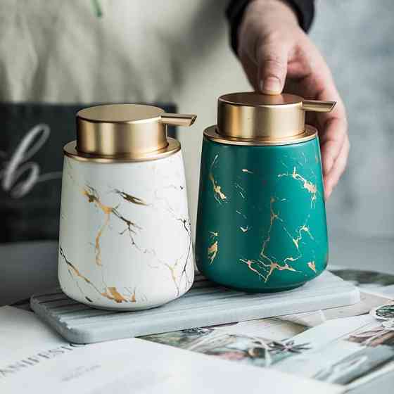 Дозатор для рідкого мила, миючих засобів керамічний 400 мл, для ванної та кухні Білий Кам'янець-Подільський