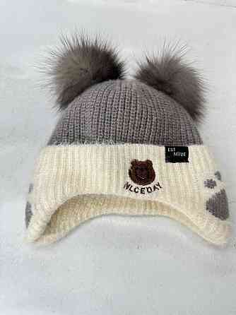 Шапка дитяча зимова з натуральними помпонами песця Харків