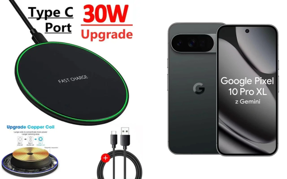 Бездротовий зарядний пристрій Copper до 30W для Google Pixel 8, Pixel 8a, Pixel 8 Pro, USB-C, LED Київ