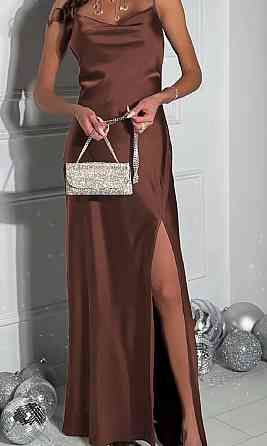 Жіноча стильна елегантна сукня з розрізом дабл сатин Шоколад, 46/48 Одеса