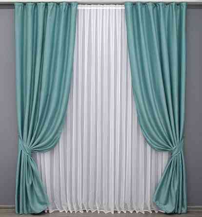 Комплект готових штор VR-Textil Льон Парма № 1339ш Блакитний 100х270 см 2 шт (31-587) Київ