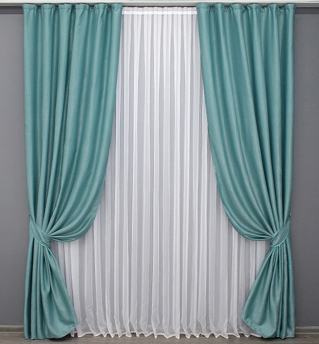 Комплект готових штор VR-Textil Льон Парма № 1339ш Блакитний 100х270 см 2 шт (31-587) Київ - фото 2