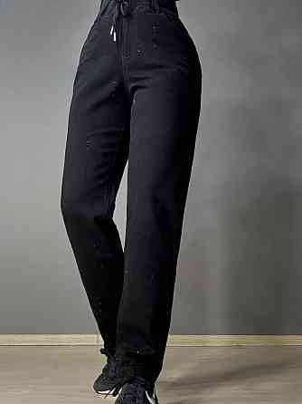 Джинси жіночі Ladyn 836 MOM на резинці розсип камінців великі розміри чорні, чорний, 42., 42, 120 см, 140 см Київ