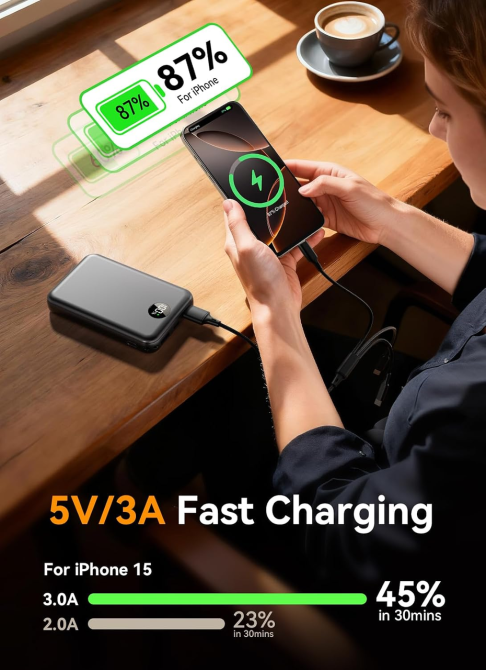 Power Bank LKOYY 27000 мАг, швидка зарядка, USB-C, 2×USB-A, LCD-дисплей, кабель 3-в-1, чорний Київ - фото 4