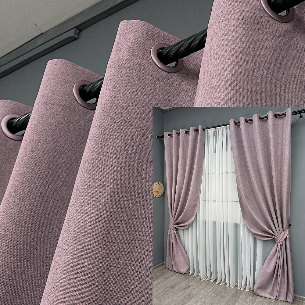 Комплект штор на люверсах VR-Textil Блэкаут двусторонний ASHEN NIGHT № 1843ш Пудровый 150х270 см 2 шт (37-0284) Киев - изображение 1