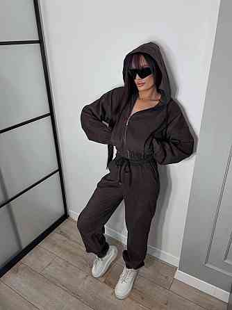 Женский прогулочный спортивный костюм двойка: кофта и штаны микровельвет Шоколадный, 46/48 Одесса