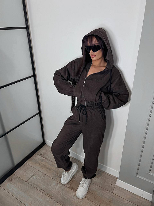 Женский прогулочный спортивный костюм двойка: кофта и штаны микровельвет Шоколадный, 46/48 Одесса - изображение 4