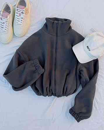 Женский объемный флисовый бомбер на молнии двусторонний флис Графит Одесса